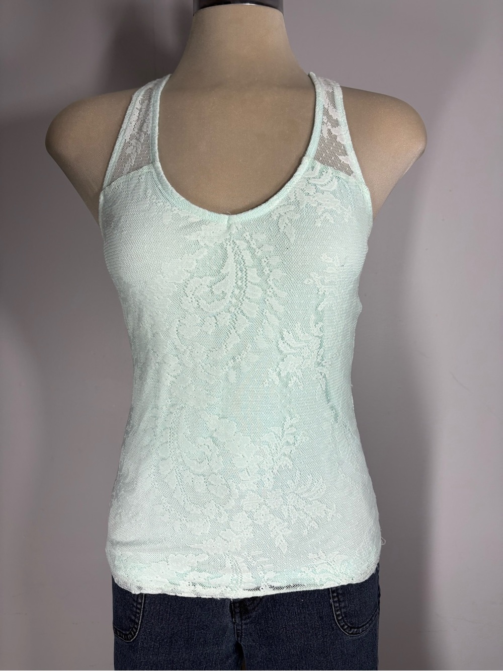 Suzy Shier Mint Lace Racerback Tank - Women's Size M